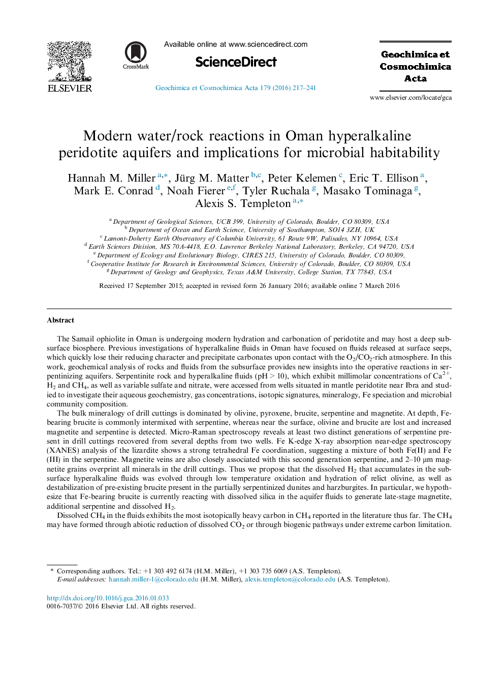 Modern water/rock reactions in Oman hyperalkaline peridotite aquifers and implications for microbial habitability