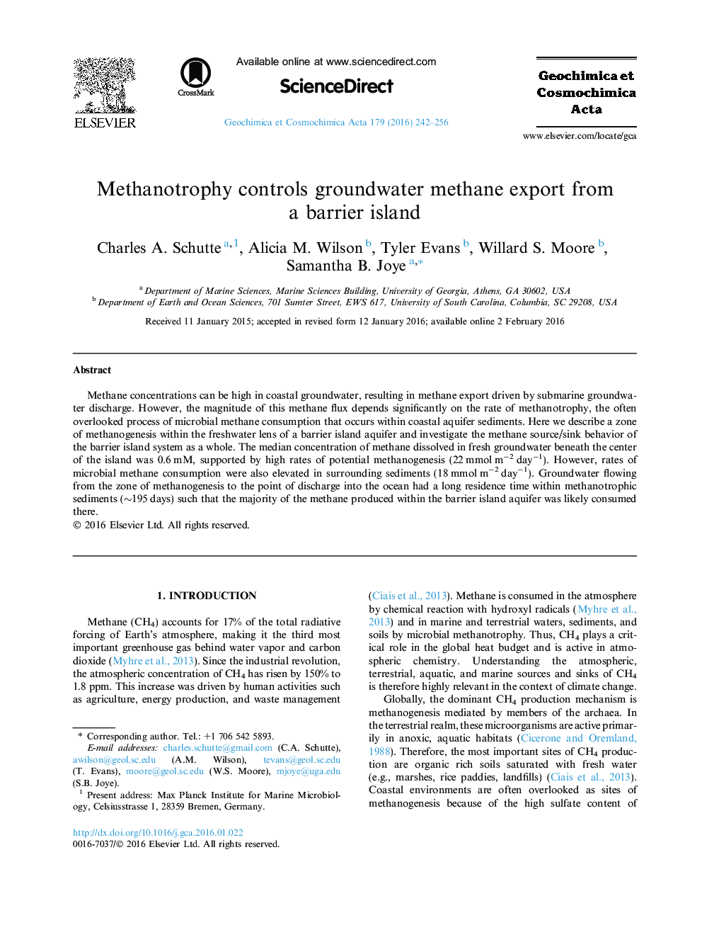 Methanotrophy controls groundwater methane export from a barrier island