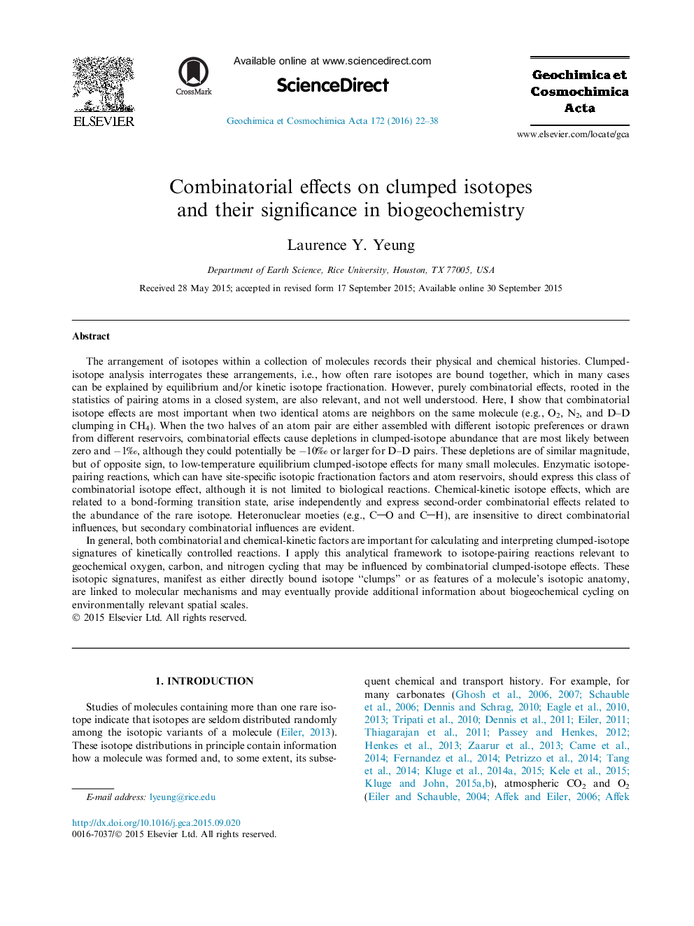 Combinatorial effects on clumped isotopes and their significance in biogeochemistry