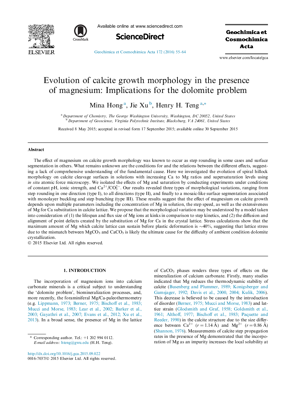 Evolution of calcite growth morphology in the presence of magnesium: Implications for the dolomite problem