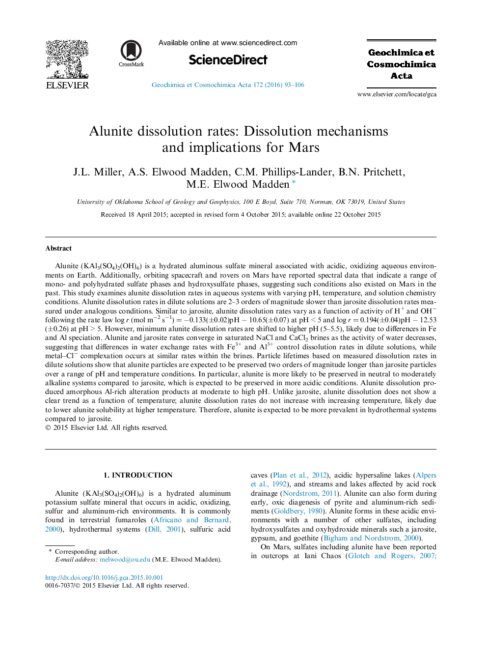 Alunite dissolution rates: Dissolution mechanisms and implications for Mars