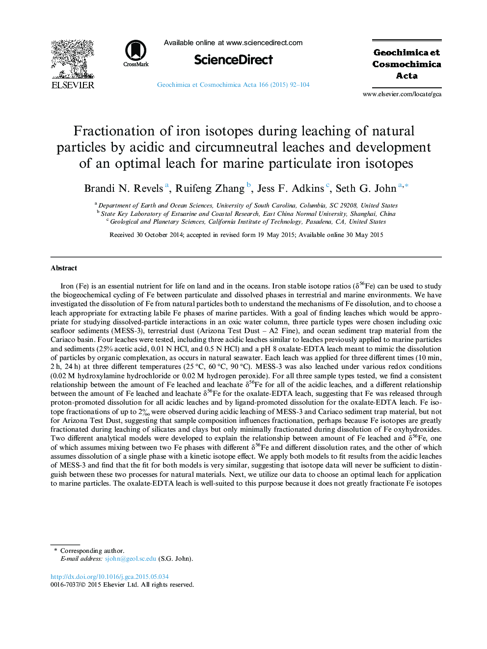 Fractionation of iron isotopes during leaching of natural particles by acidic and circumneutral leaches and development of an optimal leach for marine particulate iron isotopes