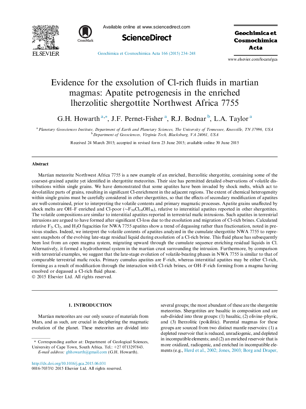 Evidence for the exsolution of Cl-rich fluids in martian magmas: Apatite petrogenesis in the enriched lherzolitic shergottite Northwest Africa 7755