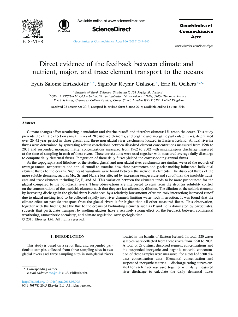 Direct evidence of the feedback between climate and nutrient, major, and trace element transport to the oceans