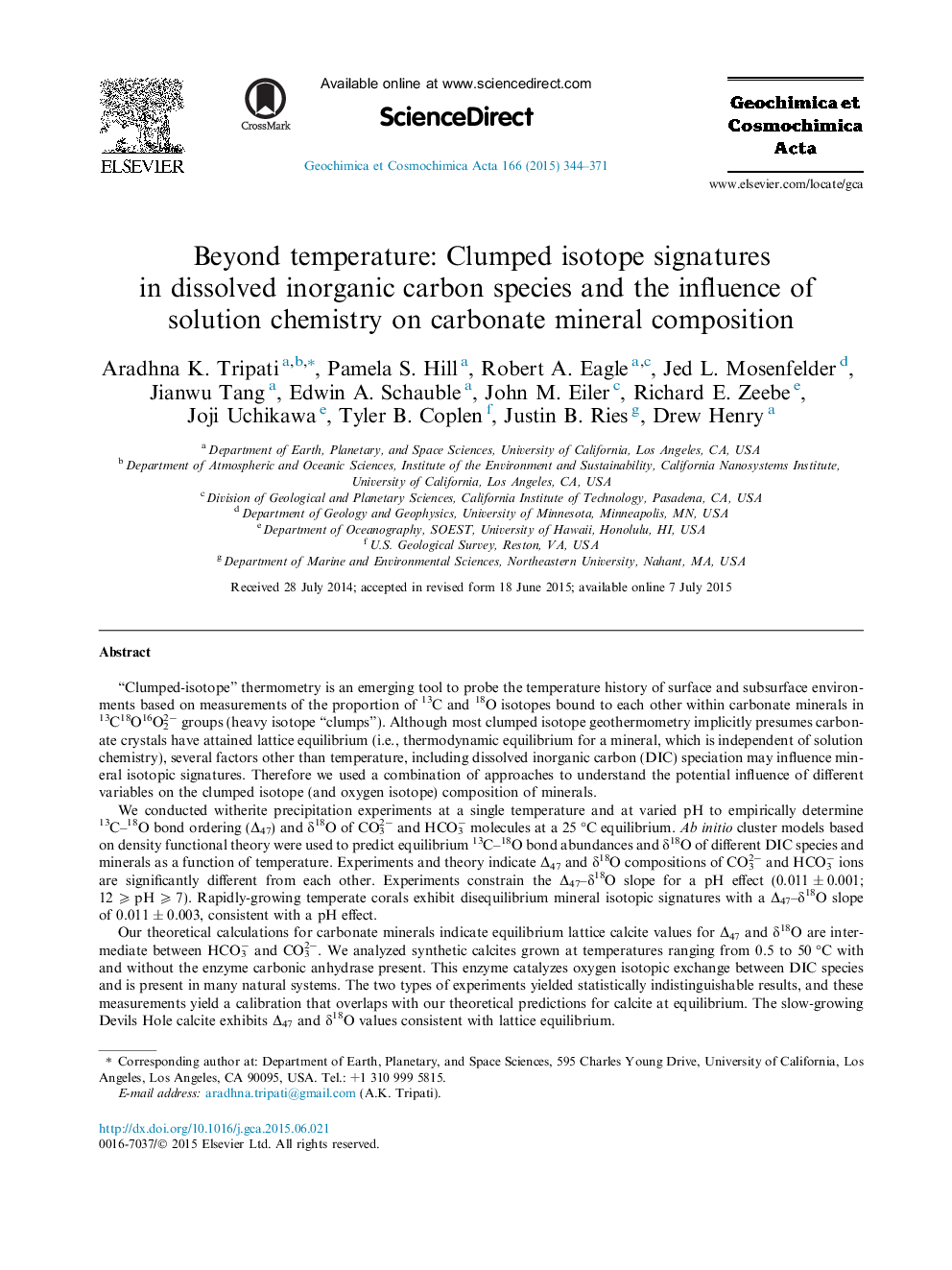 Beyond temperature: Clumped isotope signatures in dissolved inorganic carbon species and the influence of solution chemistry on carbonate mineral composition