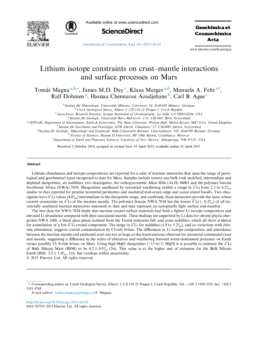 Lithium isotope constraints on crust-mantle interactions and surface processes on Mars