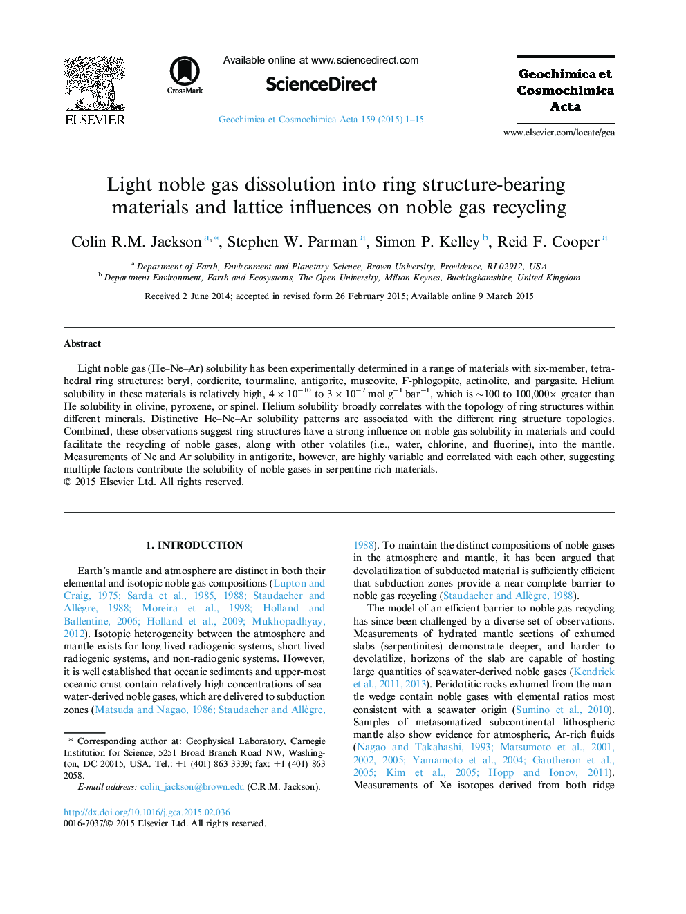 Light noble gas dissolution into ring structure-bearing materials and lattice influences on noble gas recycling