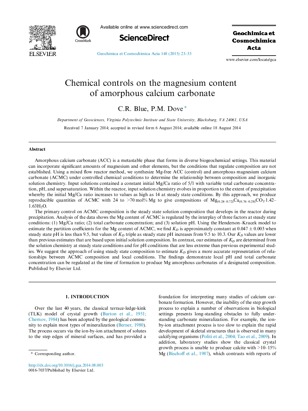 Chemical controls on the magnesium content of amorphous calcium carbonate