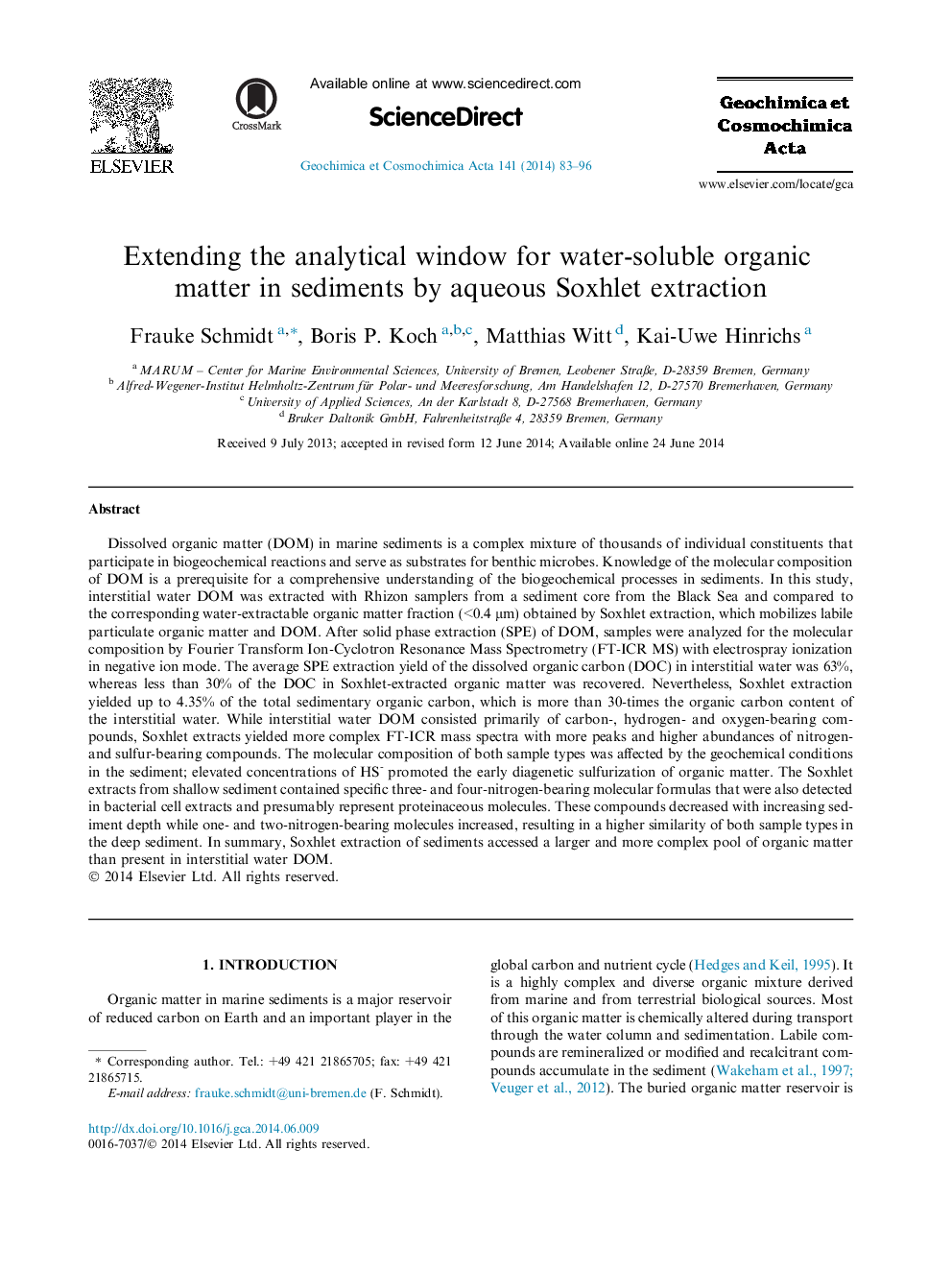 Extending the analytical window for water-soluble organic matter in sediments by aqueous Soxhlet extraction