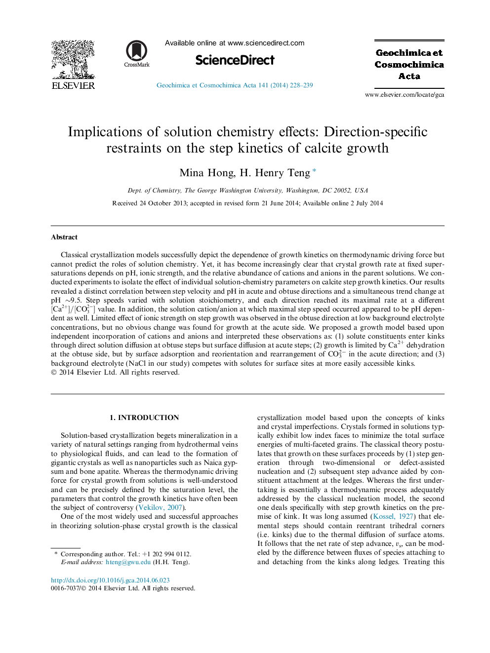 Implications of solution chemistry effects: Direction-specific restraints on the step kinetics of calcite growth