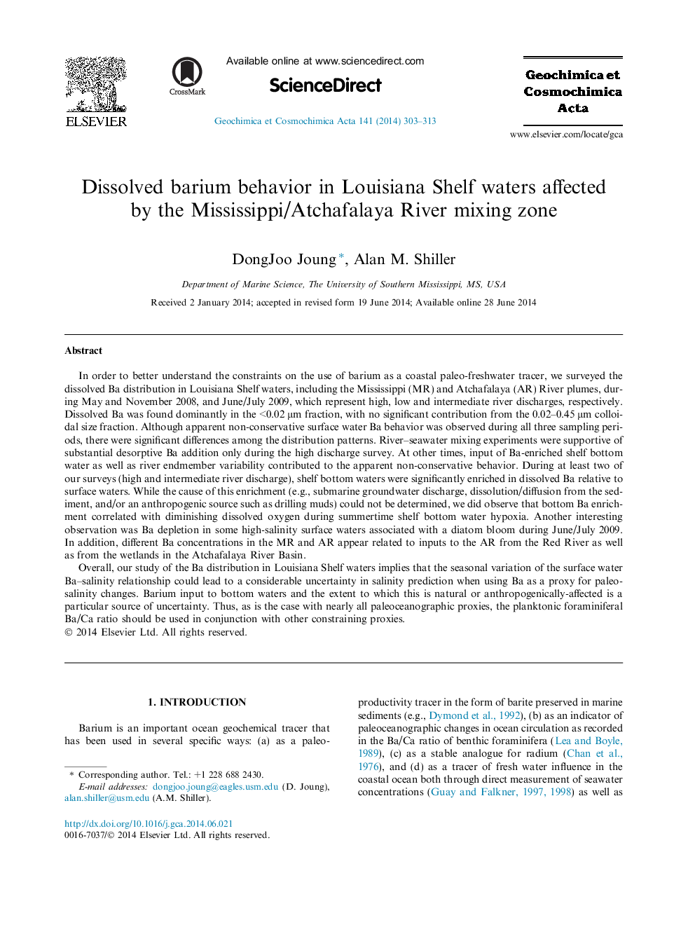 Dissolved barium behavior in Louisiana Shelf waters affected by the Mississippi/Atchafalaya River mixing zone