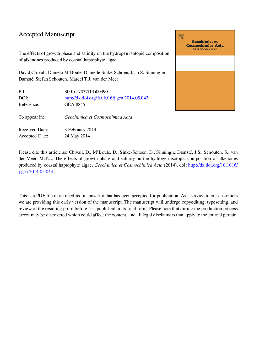 The effects of growth phase and salinity on the hydrogen isotopic composition of alkenones produced by coastal haptophyte algae