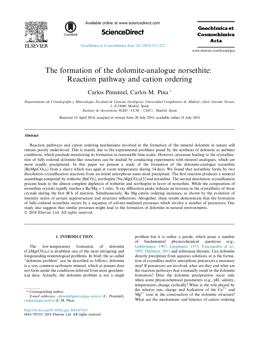 The formation of the dolomite-analogue norsethite: Reaction pathway and cation ordering