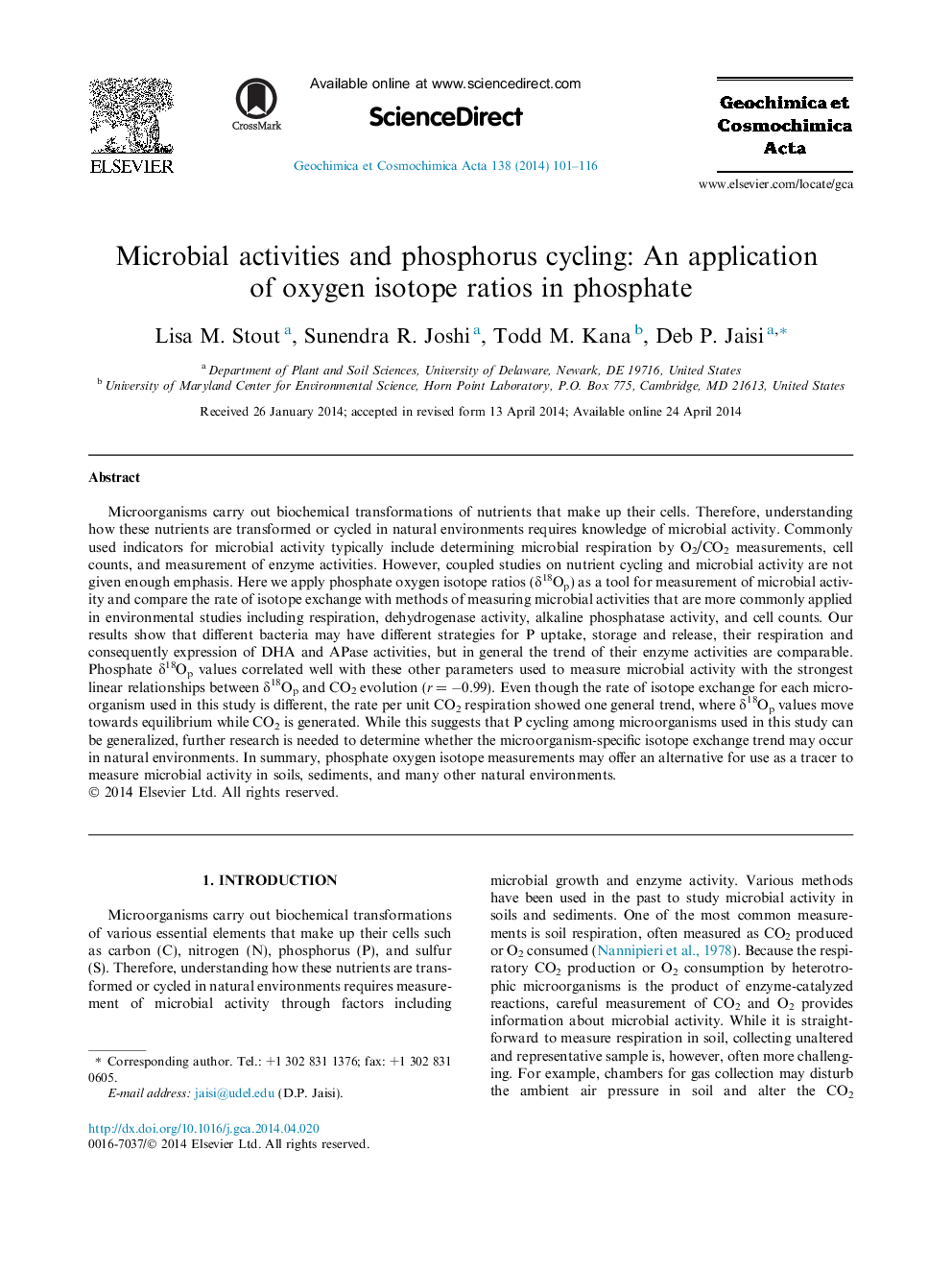 Microbial activities and phosphorus cycling: An application of oxygen isotope ratios in phosphate