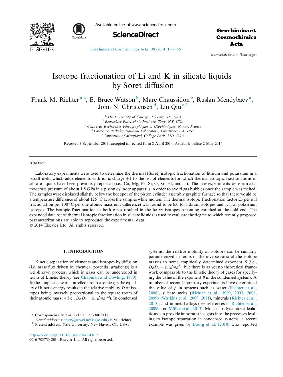 Isotope fractionation of Li and K in silicate liquids by Soret diffusion