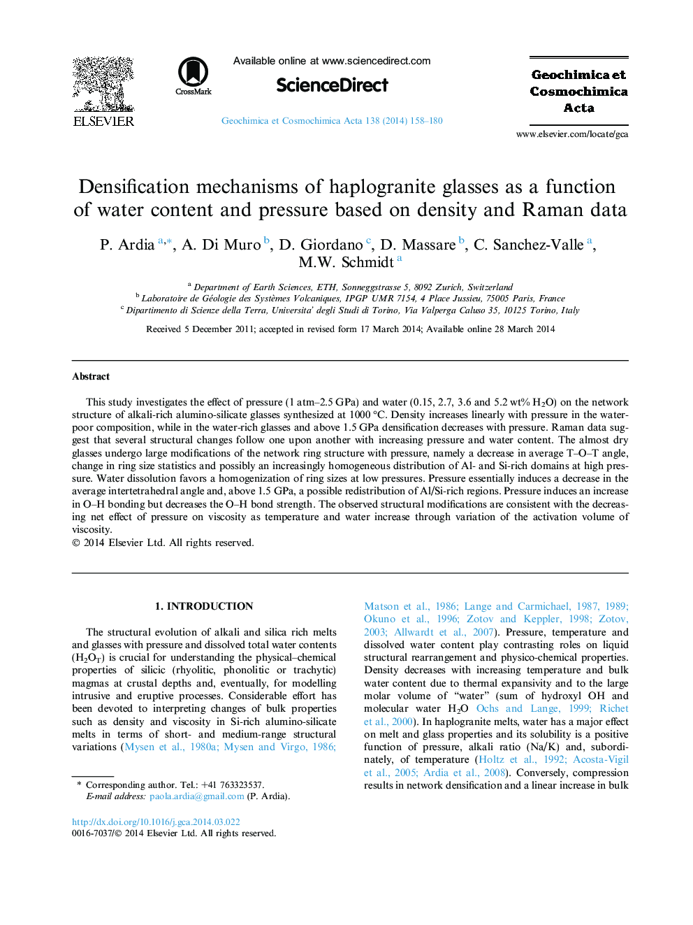 Densification mechanisms of haplogranite glasses as a function of water content and pressure based on density and Raman data