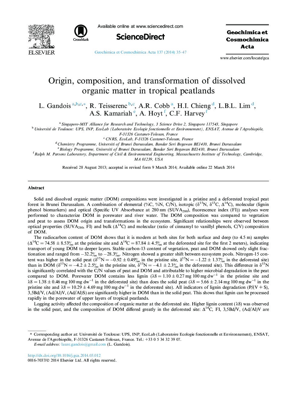 Origin, composition, and transformation of dissolved organic matter in tropical peatlands