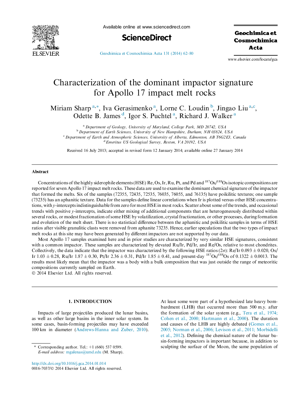 Characterization of the dominant impactor signature for Apollo 17 impact melt rocks