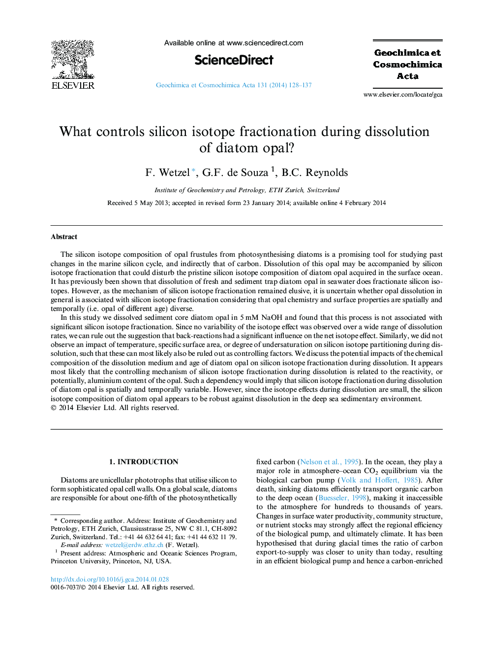 What controls silicon isotope fractionation during dissolution of diatom opal?