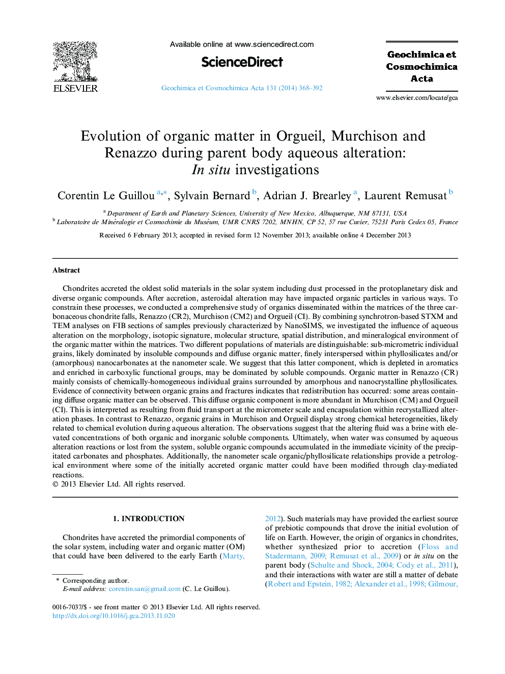 Evolution of organic matter in Orgueil, Murchison and Renazzo during parent body aqueous alteration: In situ investigations