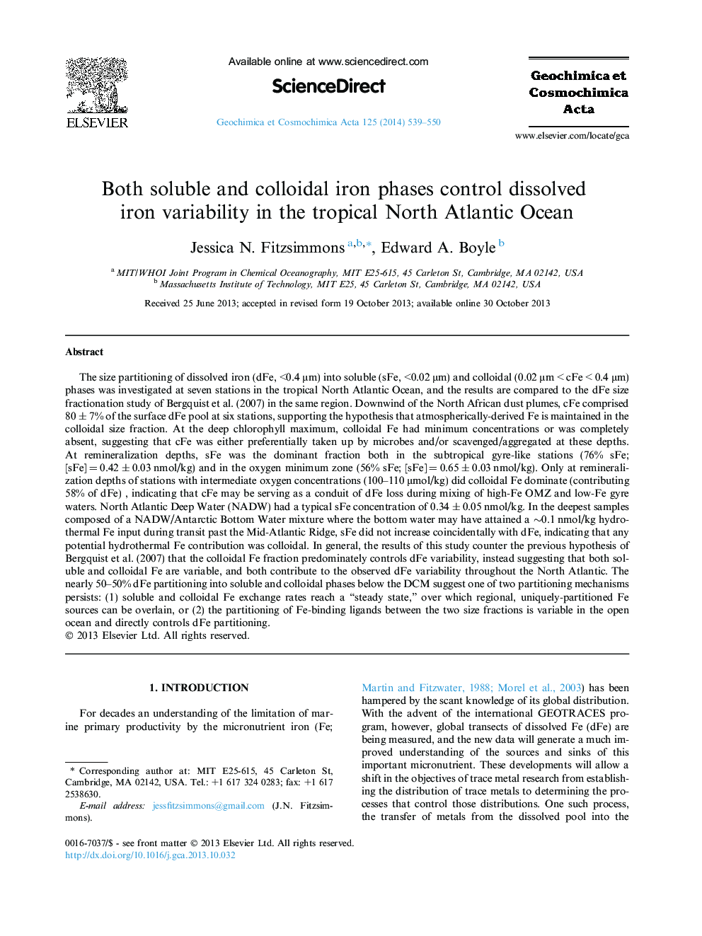 Both soluble and colloidal iron phases control dissolved iron variability in the tropical North Atlantic Ocean