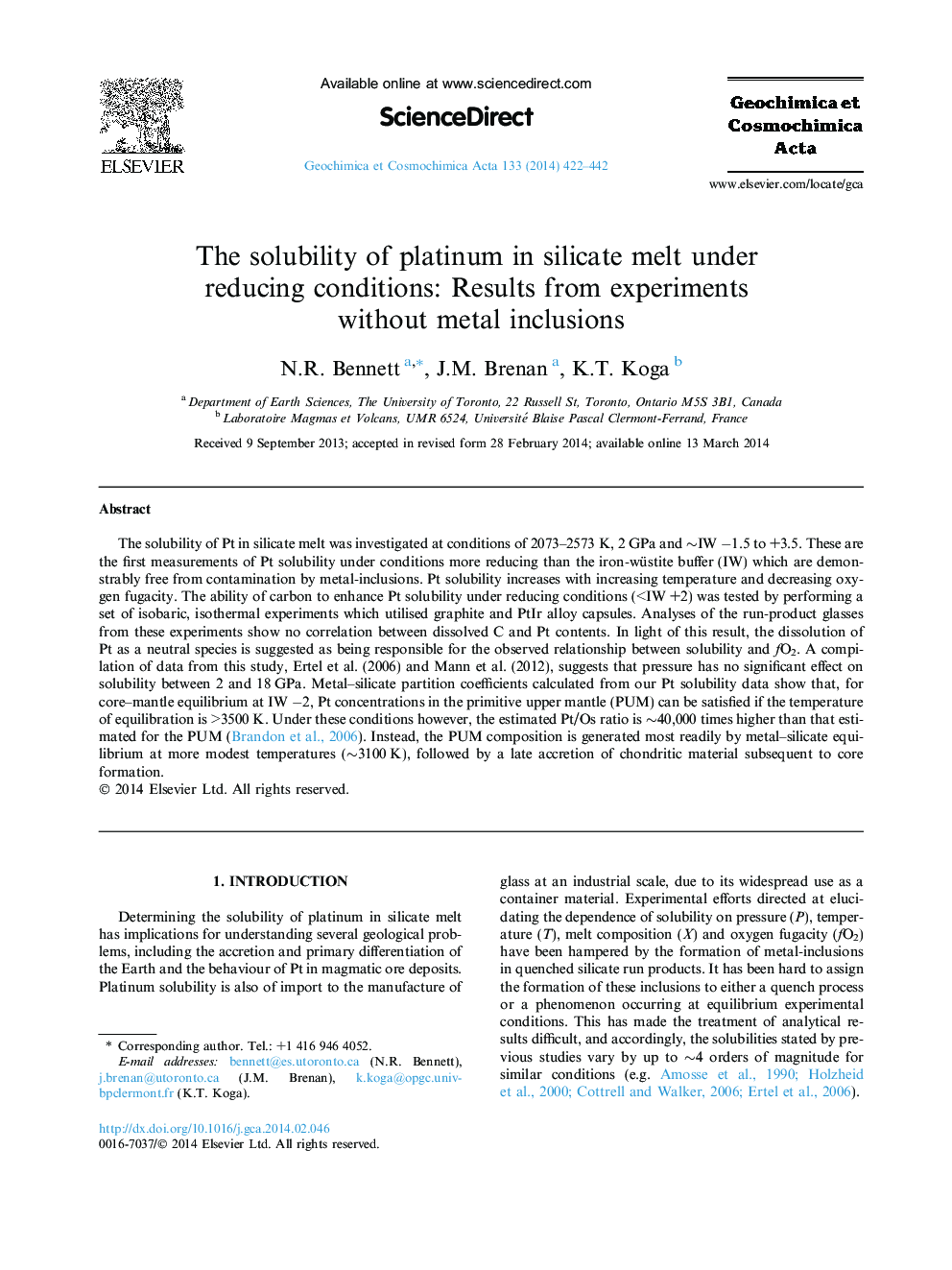 The solubility of platinum in silicate melt under reducing conditions: Results from experiments without metal inclusions