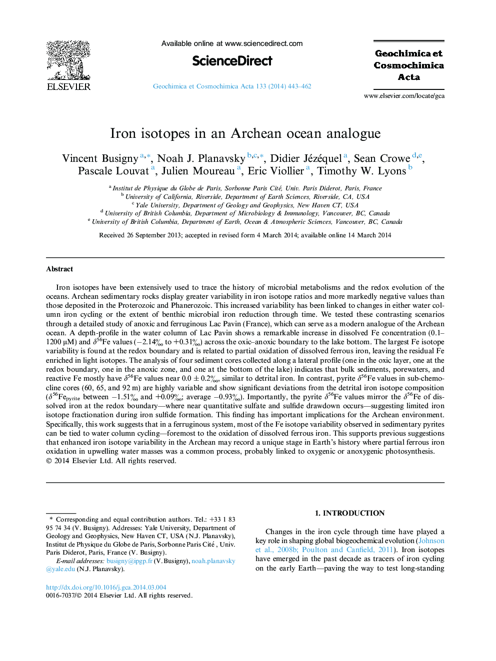 Iron isotopes in an Archean ocean analogue