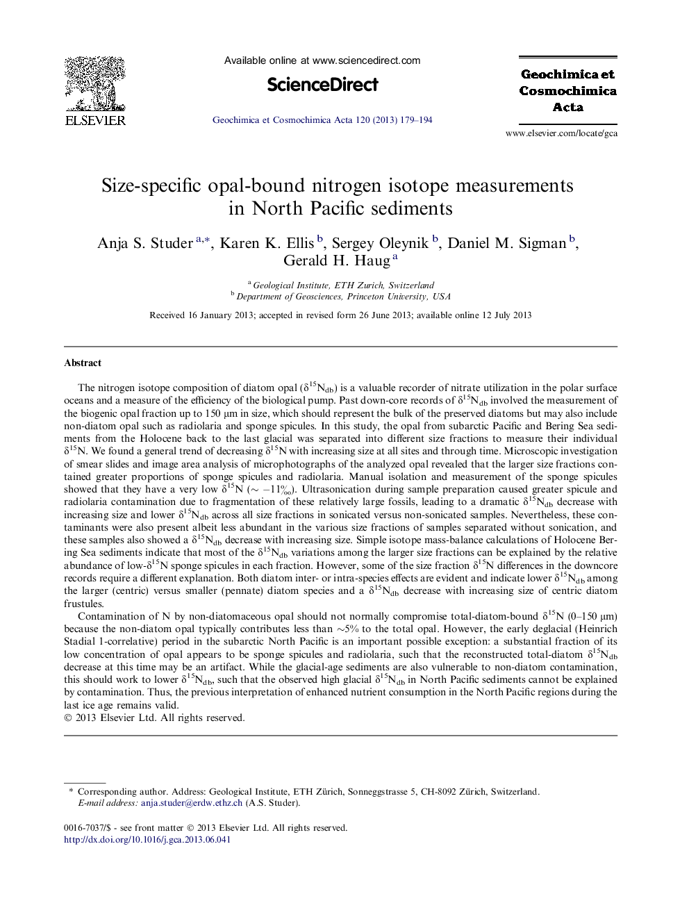 Size-specific opal-bound nitrogen isotope measurements in North Pacific sediments