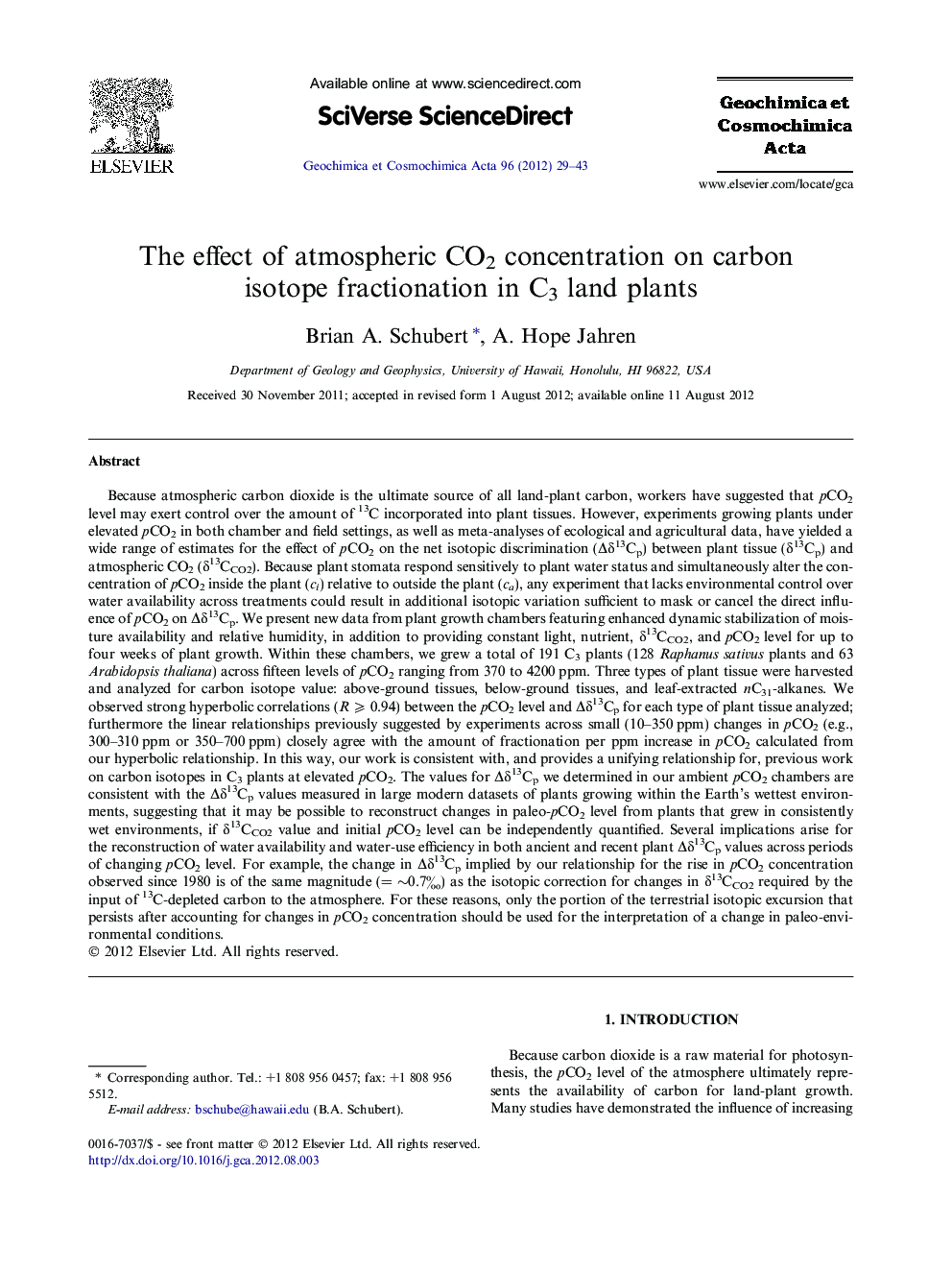 The effect of atmospheric CO2 concentration on carbon isotope fractionation in C3 land plants