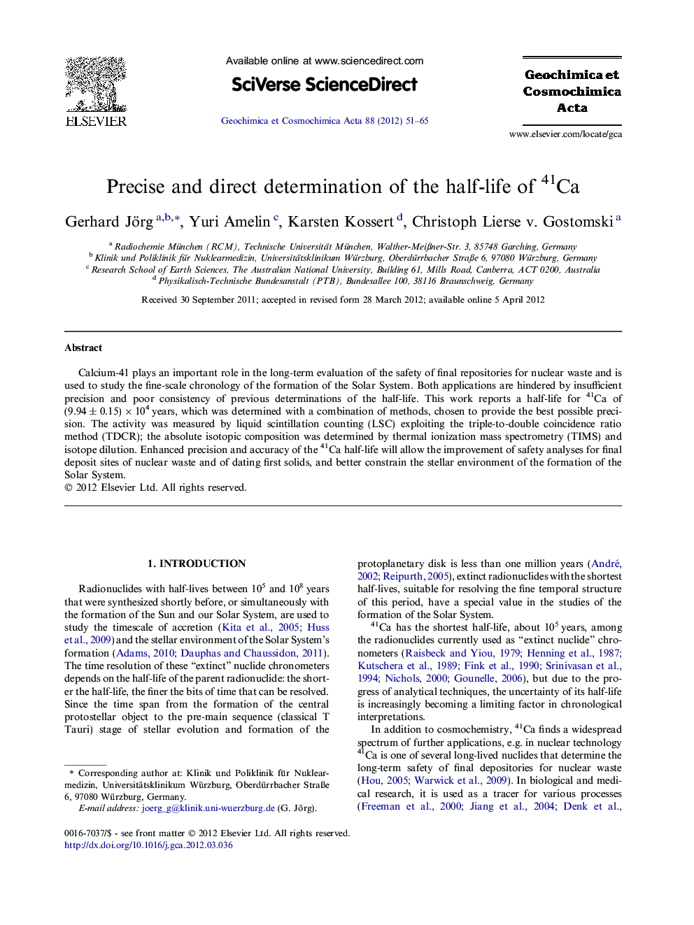 Precise and direct determination of the half-life of 41Ca