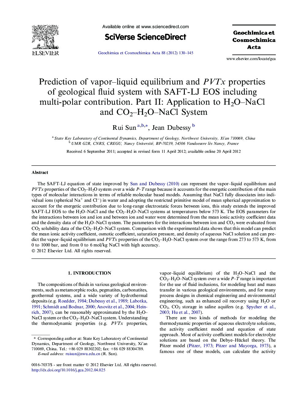 Prediction of vapor-liquid equilibrium and PVTx properties of geological fluid system with SAFT-LJ EOS including multi-polar contribution. Part II: Application to H2O-NaCl and CO2-H2O-NaCl System
