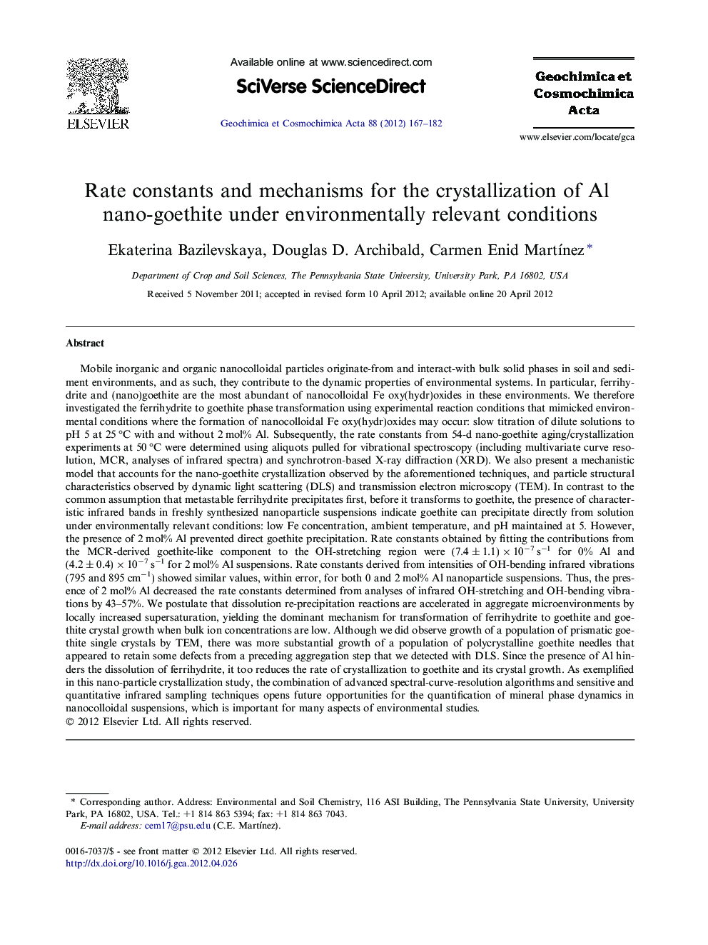 Rate constants and mechanisms for the crystallization of Al nano-goethite under environmentally relevant conditions