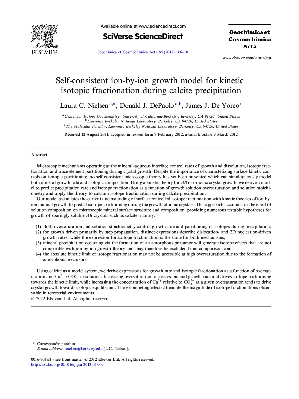 Self-consistent ion-by-ion growth model for kinetic isotopic fractionation during calcite precipitation