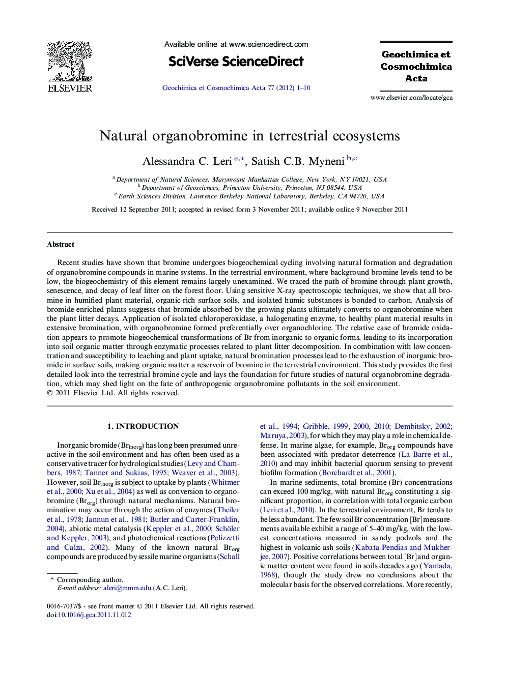 Natural organobromine in terrestrial ecosystems