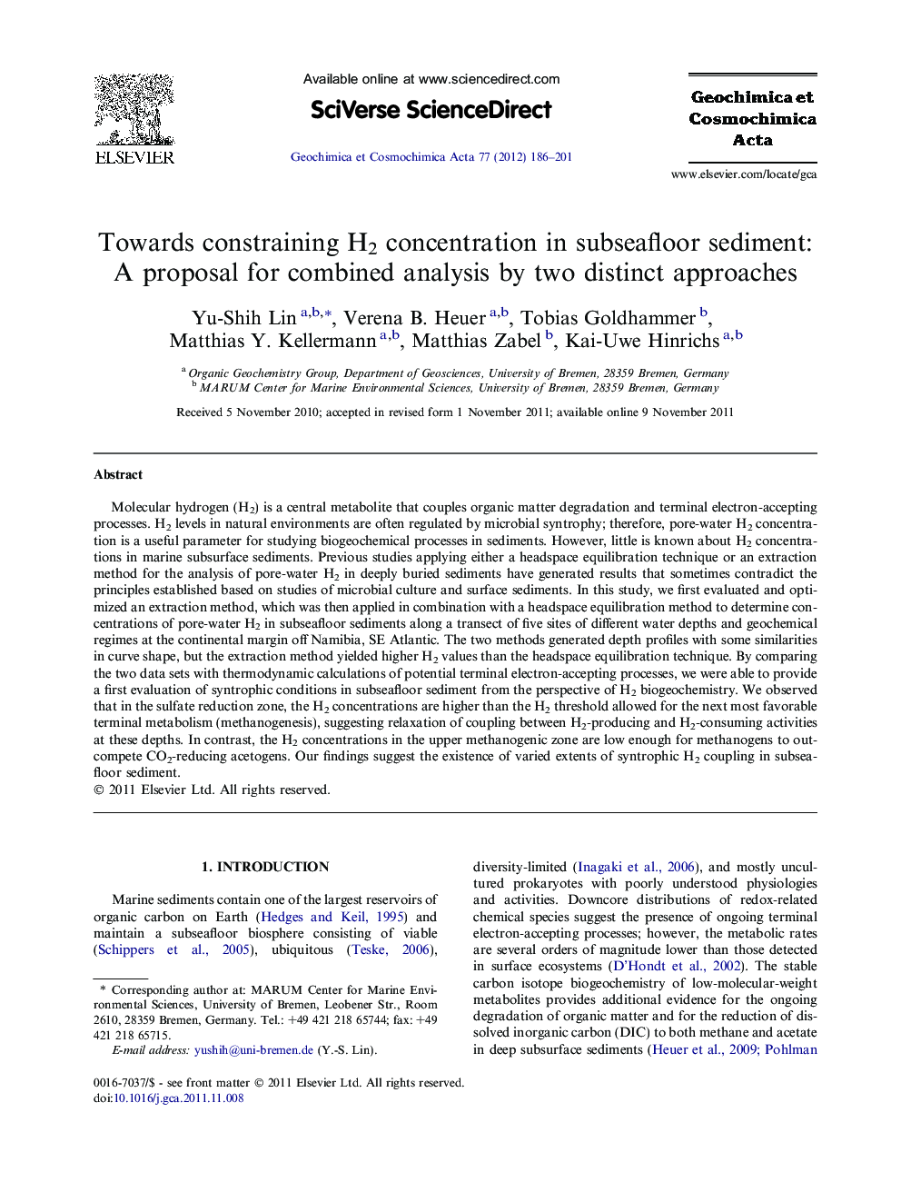 Towards constraining H2 concentration in subseafloor sediment: A proposal for combined analysis by two distinct approaches