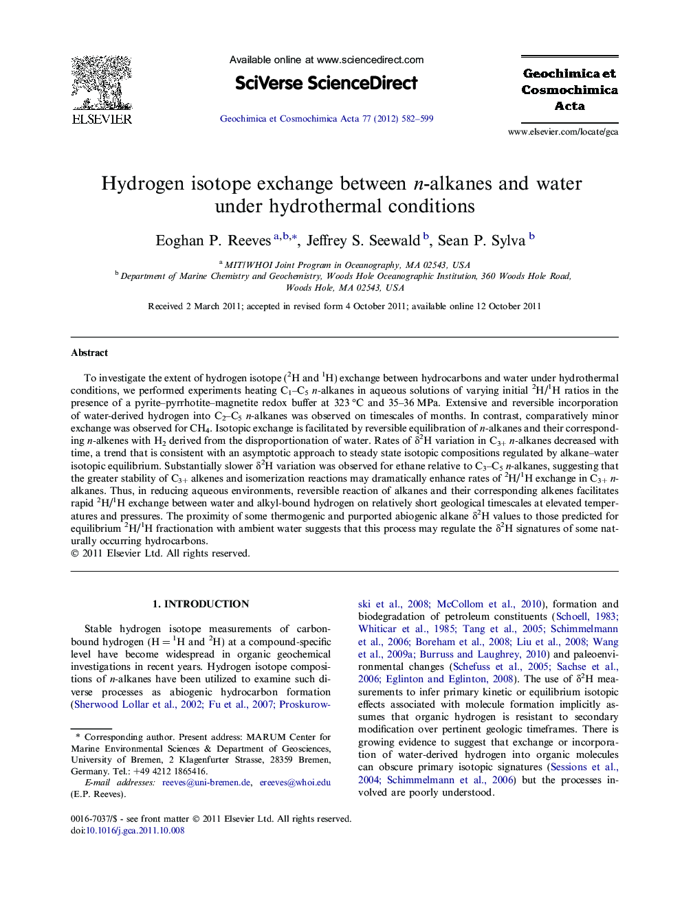 Hydrogen isotope exchange between n-alkanes and water under hydrothermal conditions