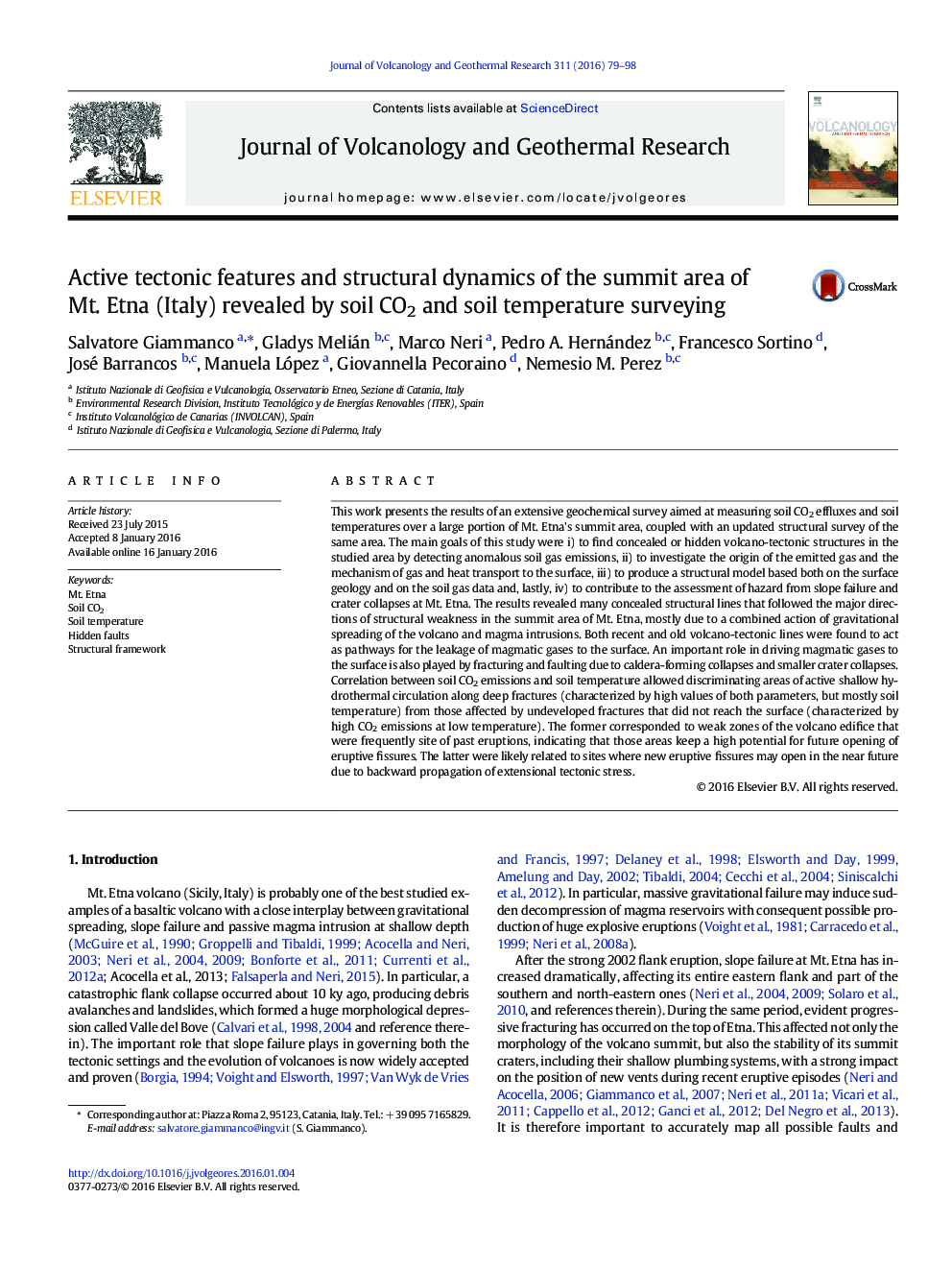 Active tectonic features and structural dynamics of the summit area of Mt. Etna (Italy) revealed by soil CO2 and soil temperature surveying