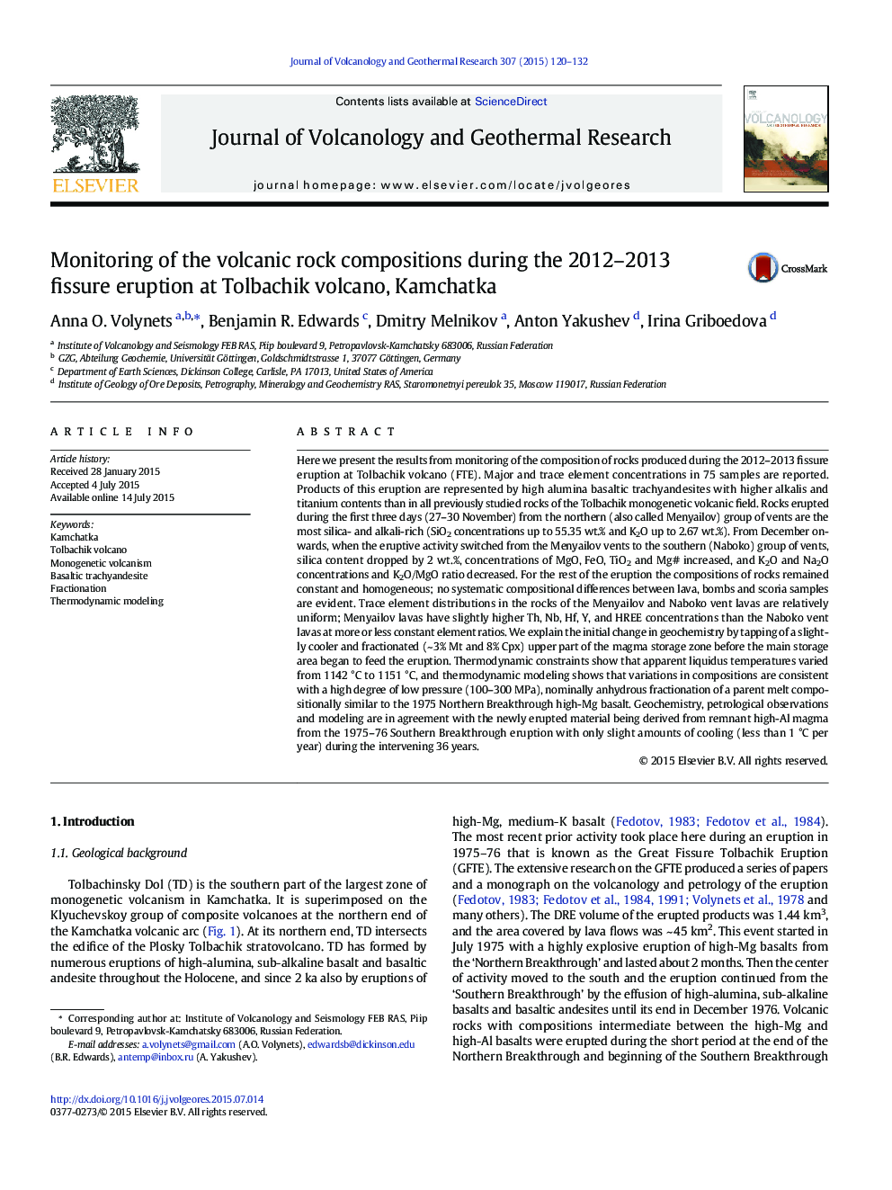 Monitoring of the volcanic rock compositions during the 2012-2013 fissure eruption at Tolbachik volcano, Kamchatka