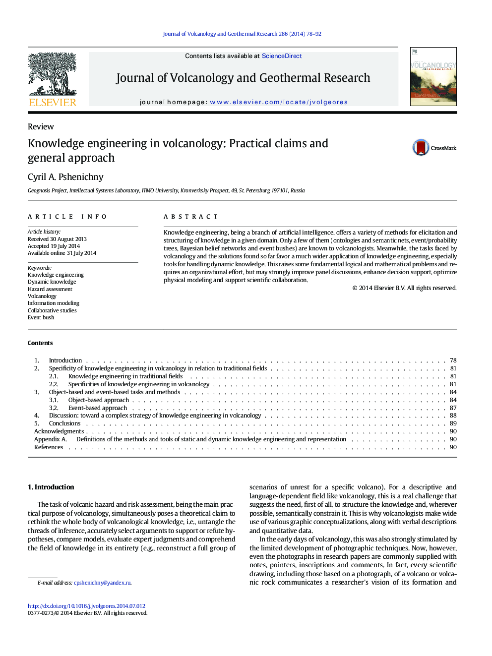 Knowledge engineering in volcanology: Practical claims and general approach