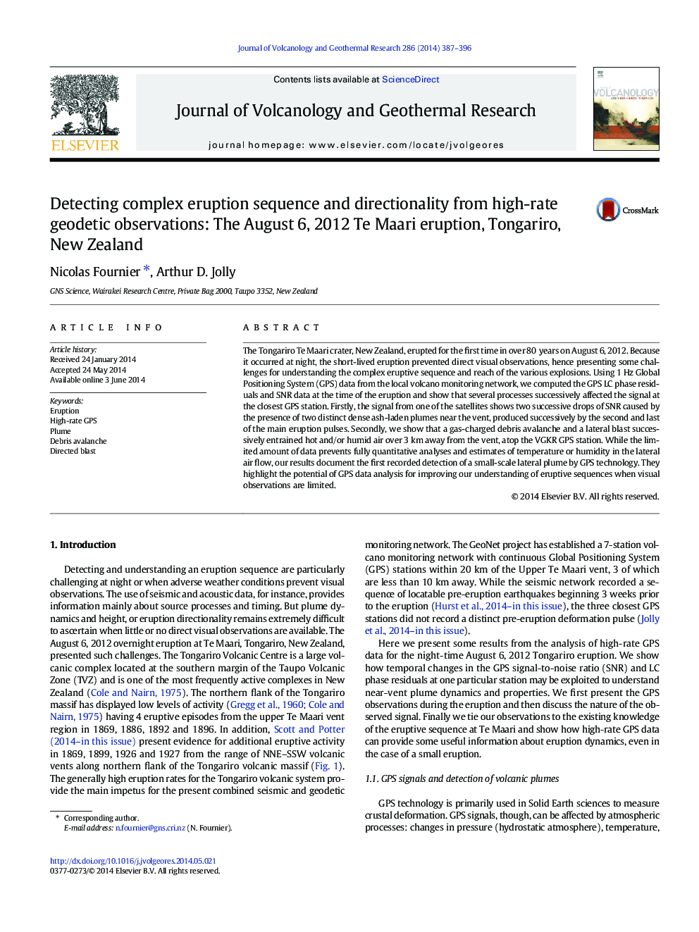 Detecting complex eruption sequence and directionality from high-rate geodetic observations: The August 6, 2012 Te Maari eruption, Tongariro, New Zealand