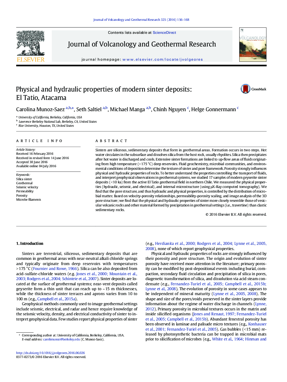 Physical and hydraulic properties of modern sinter deposits: El Tatio, Atacama