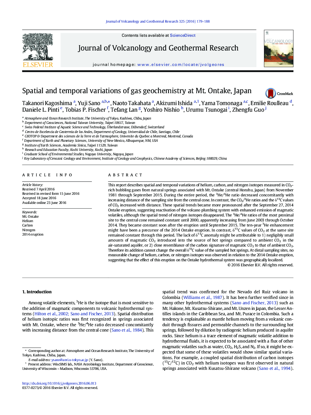 Spatial and temporal variations of gas geochemistry at Mt. Ontake, Japan