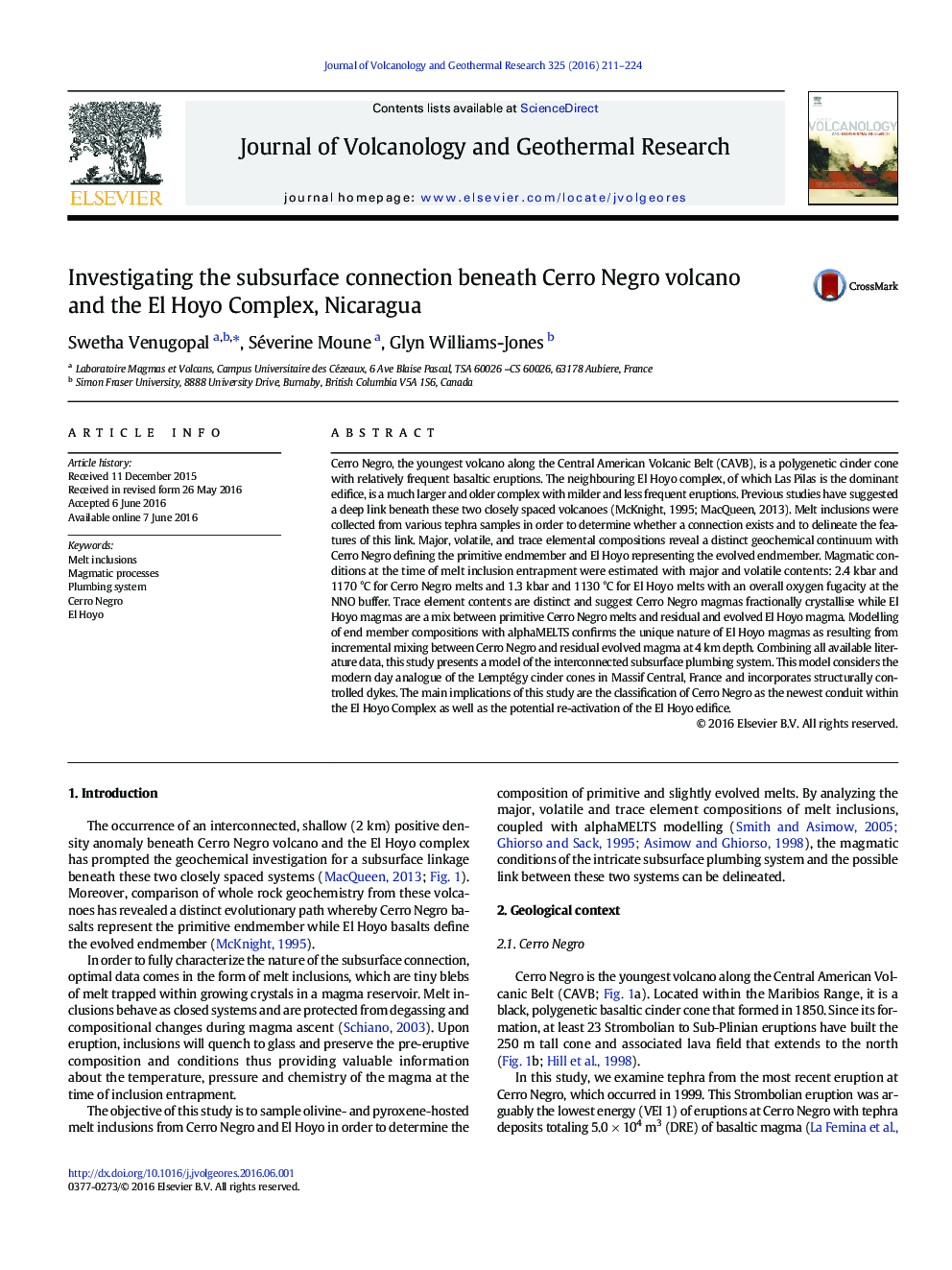 عکس صفحه اول مقاله: Investigating the subsurface connection beneath Cerro Negro volcano and the El Hoyo Complex, Nicaragua Investigating the subsurface connection beneath Cerro Negro volcano and the El Hoyo Complex, Nicaragua