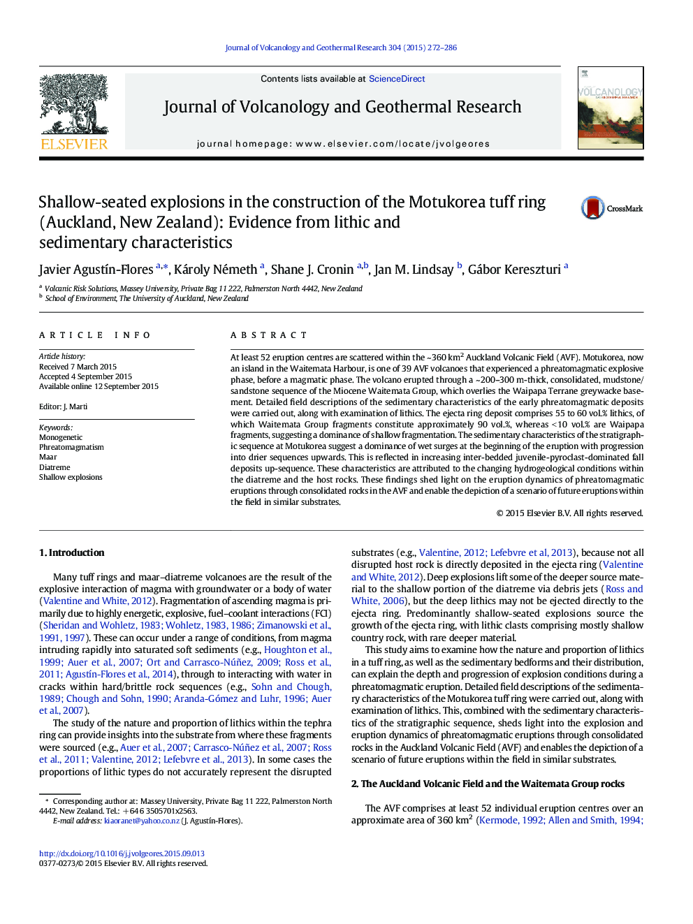 Shallow-seated explosions in the construction of the Motukorea tuff ring (Auckland, New Zealand): Evidence from lithic and sedimentary characteristics