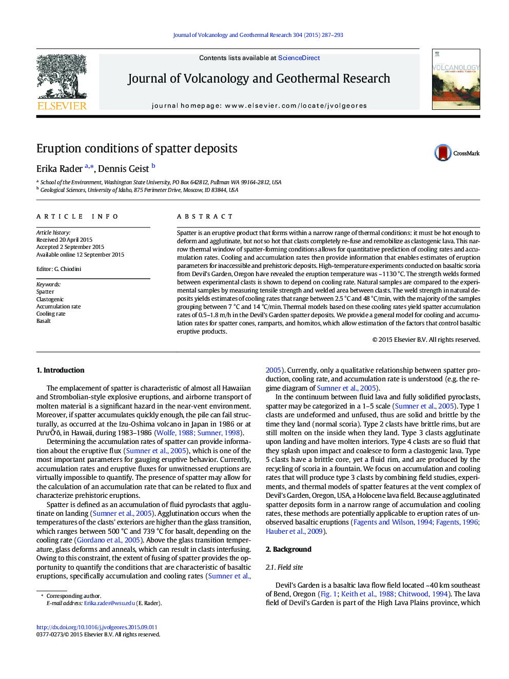 Eruption conditions of spatter deposits