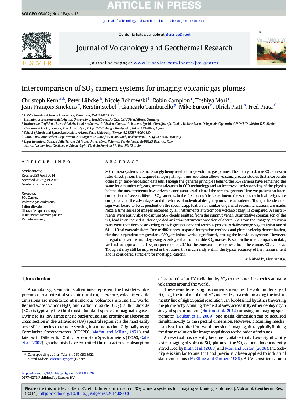 Intercomparison of SO2 camera systems for imaging volcanic gas plumes