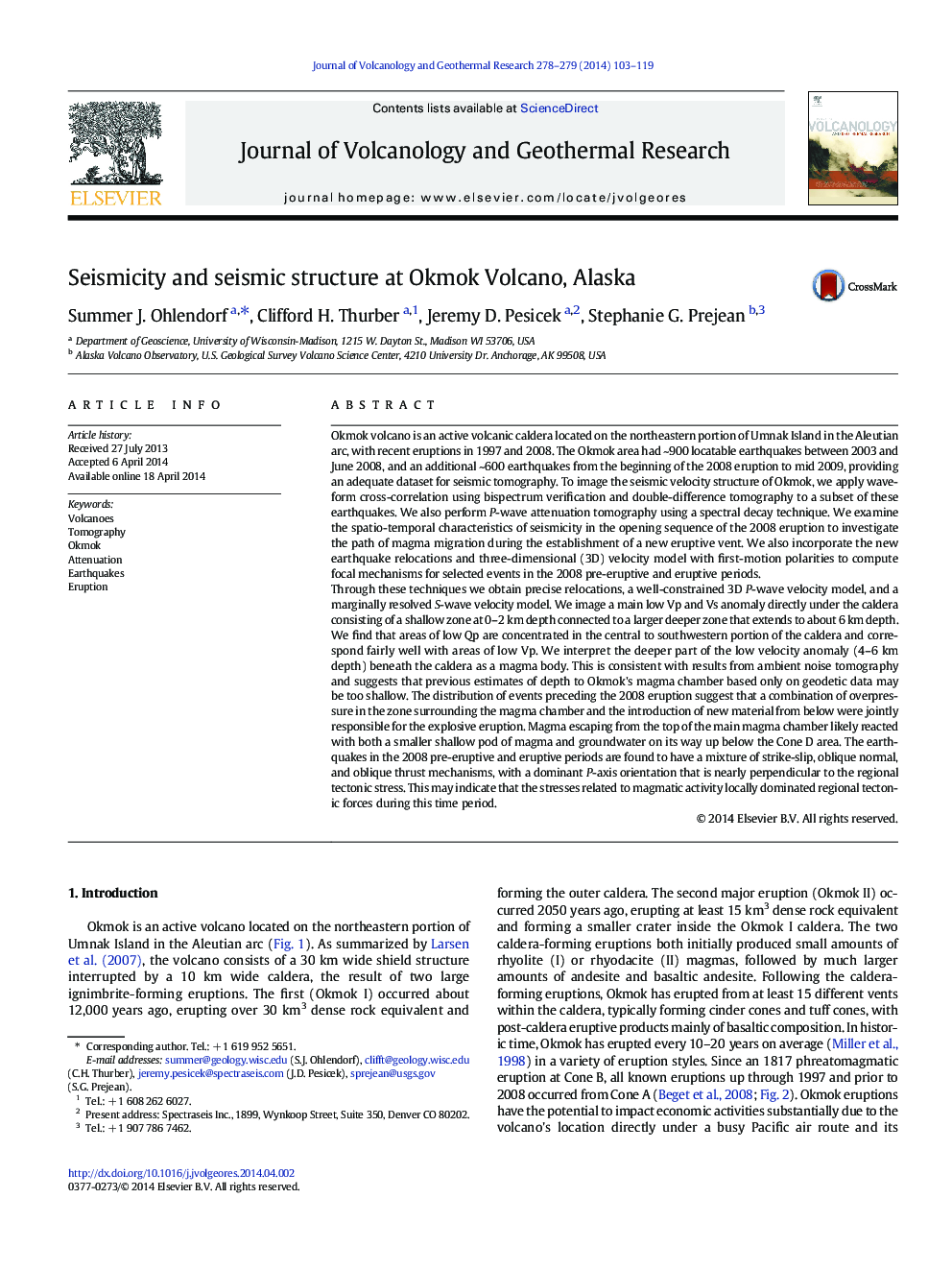 Seismicity and seismic structure at Okmok Volcano, Alaska