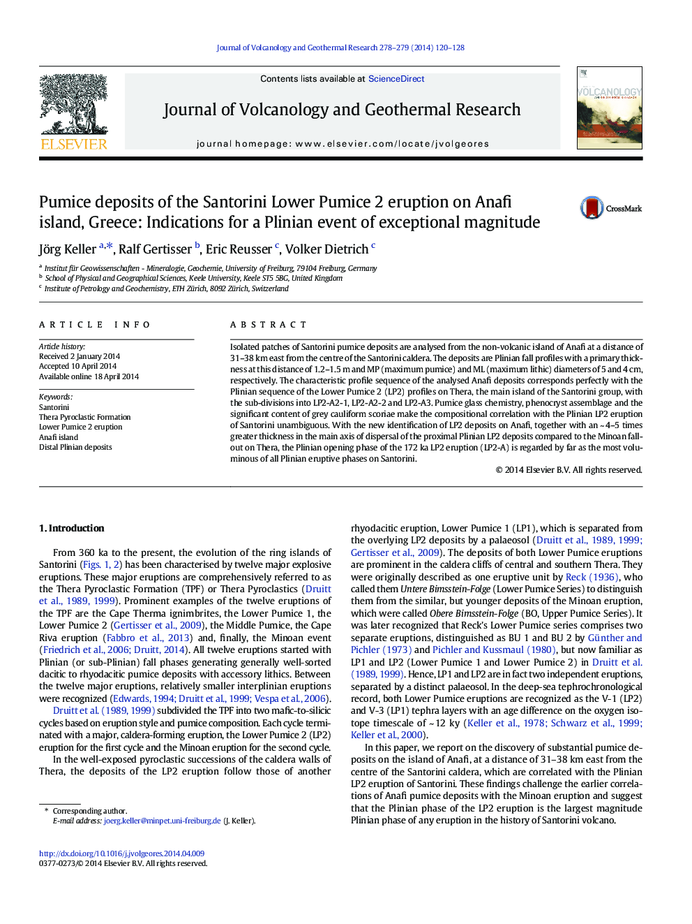 Pumice deposits of the Santorini Lower Pumice 2 eruption on Anafi island, Greece: Indications for a Plinian event of exceptional magnitude