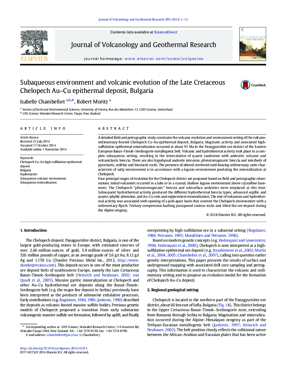 Subaqueous environment and volcanic evolution of the Late Cretaceous Chelopech Au-Cu epithermal deposit, Bulgaria