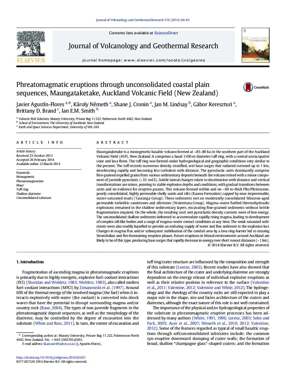 Phreatomagmatic eruptions through unconsolidated coastal plain sequences, Maungataketake, Auckland Volcanic Field (New Zealand)